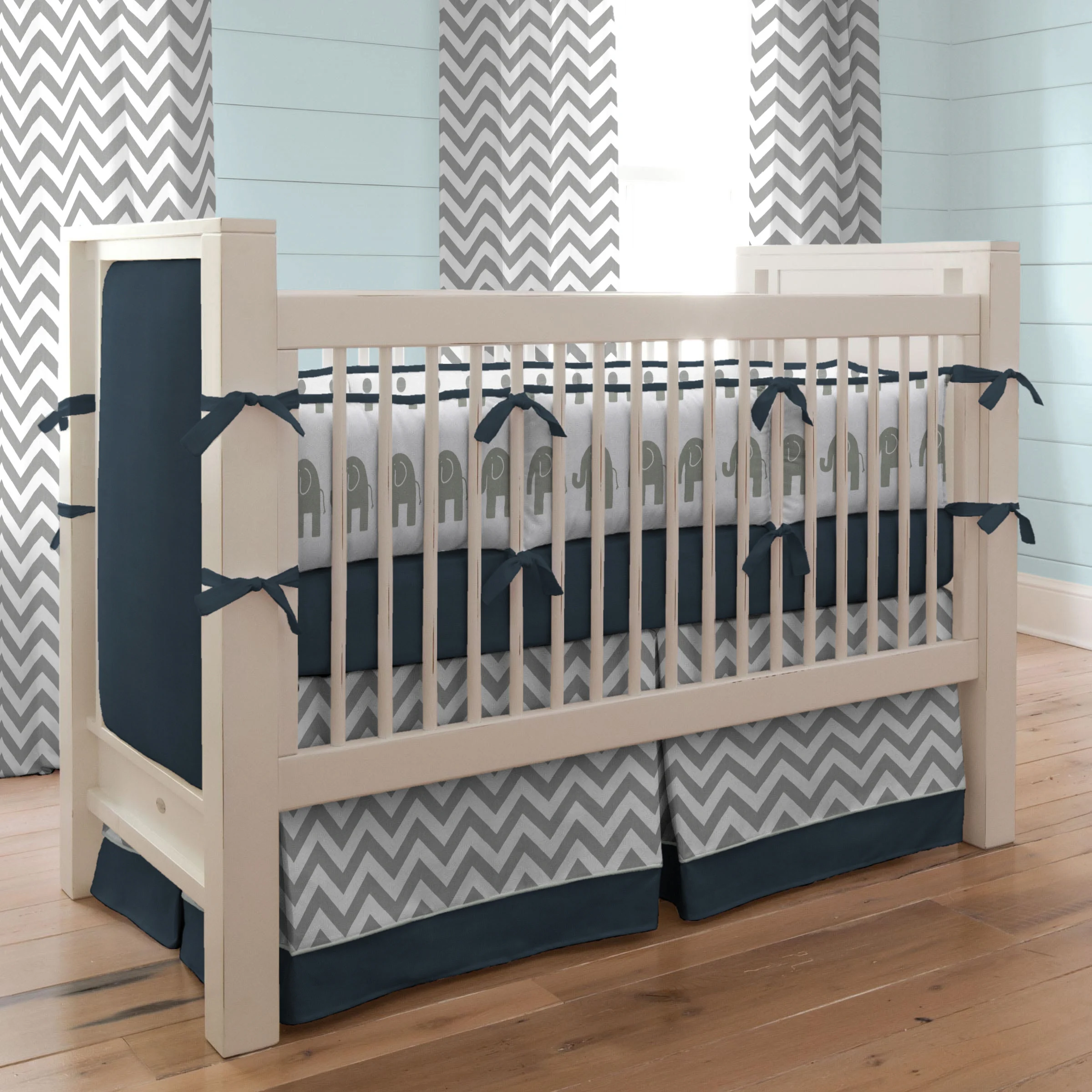 Navy and Gray Elephants Crib Bedding from Carousel Designs