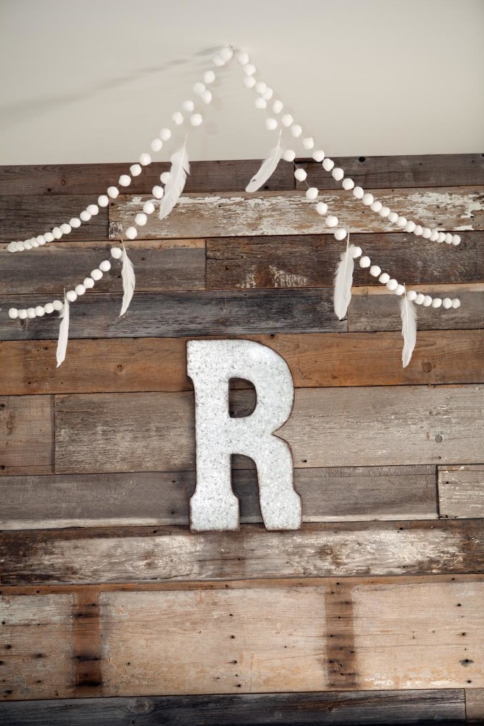Galvanized R on this Wood Pallet Wall
