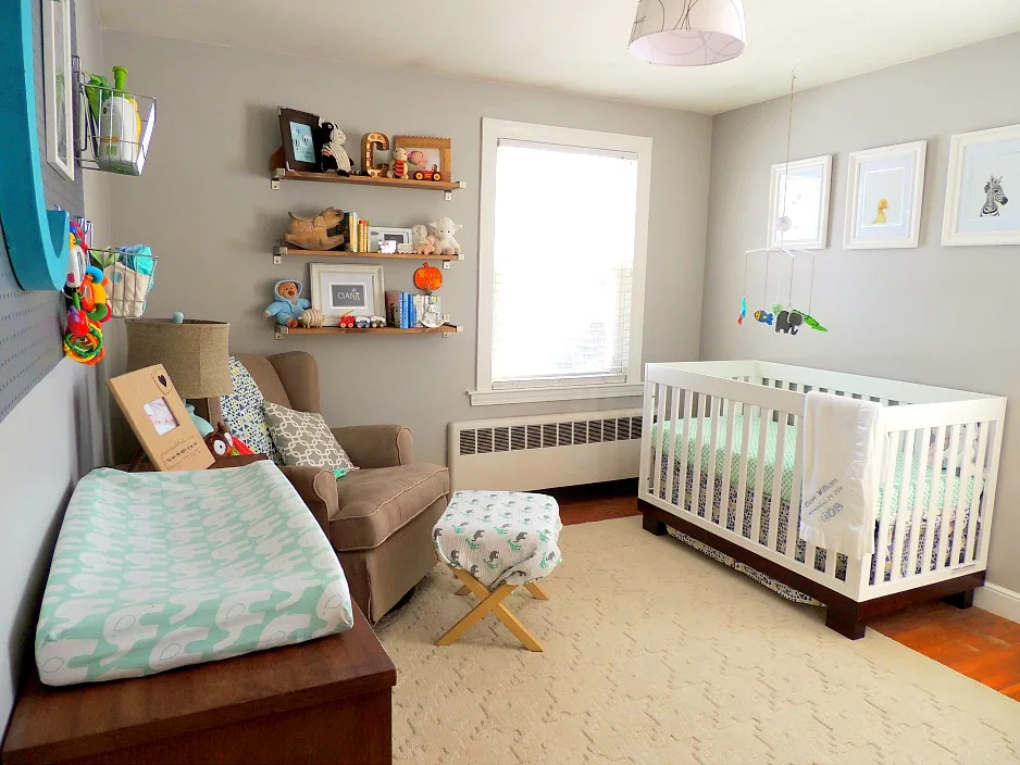 Transitional Gray, Mint and Navy Baby Boy Nursery