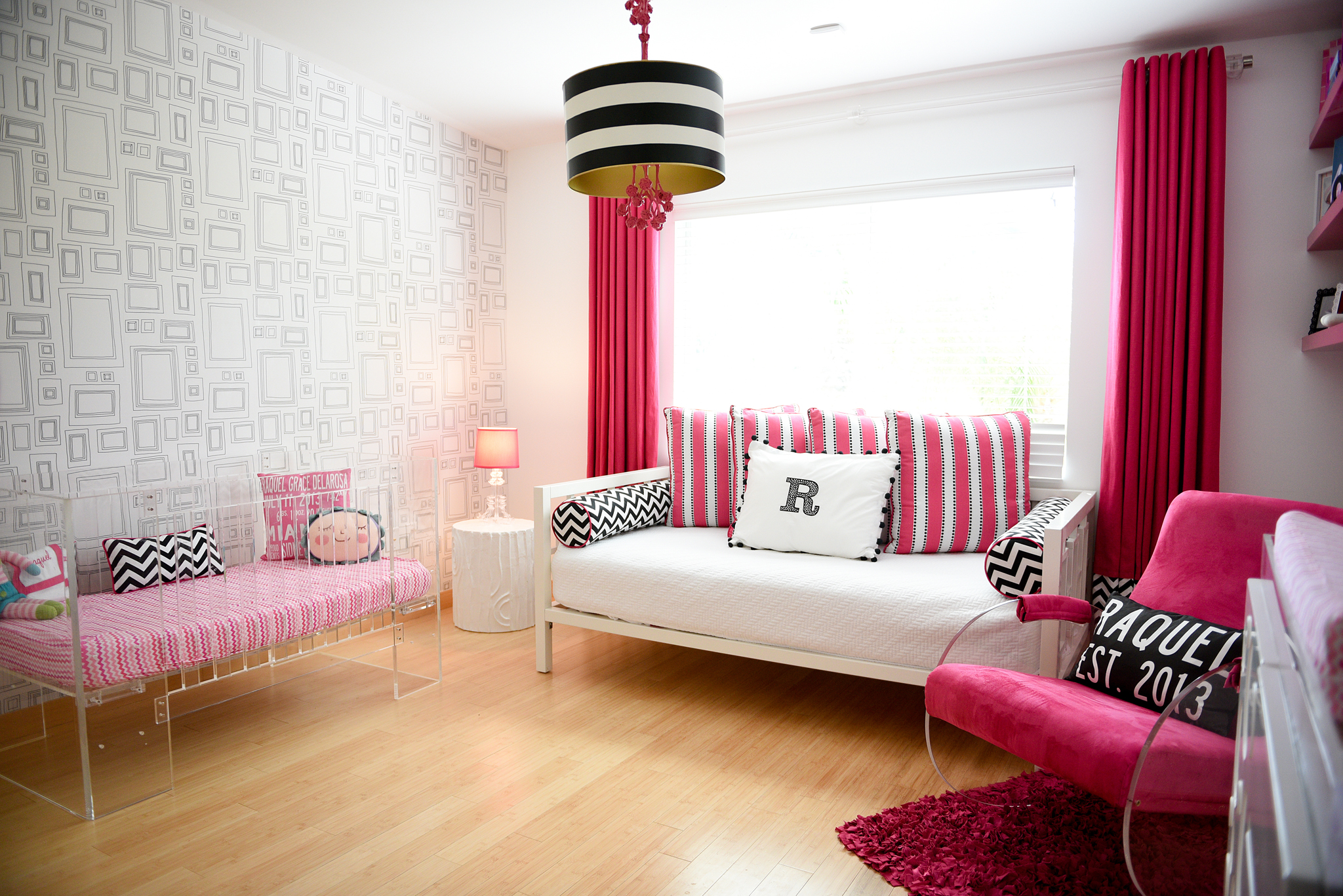 Modern Hot Pink and White Girl's Nursery