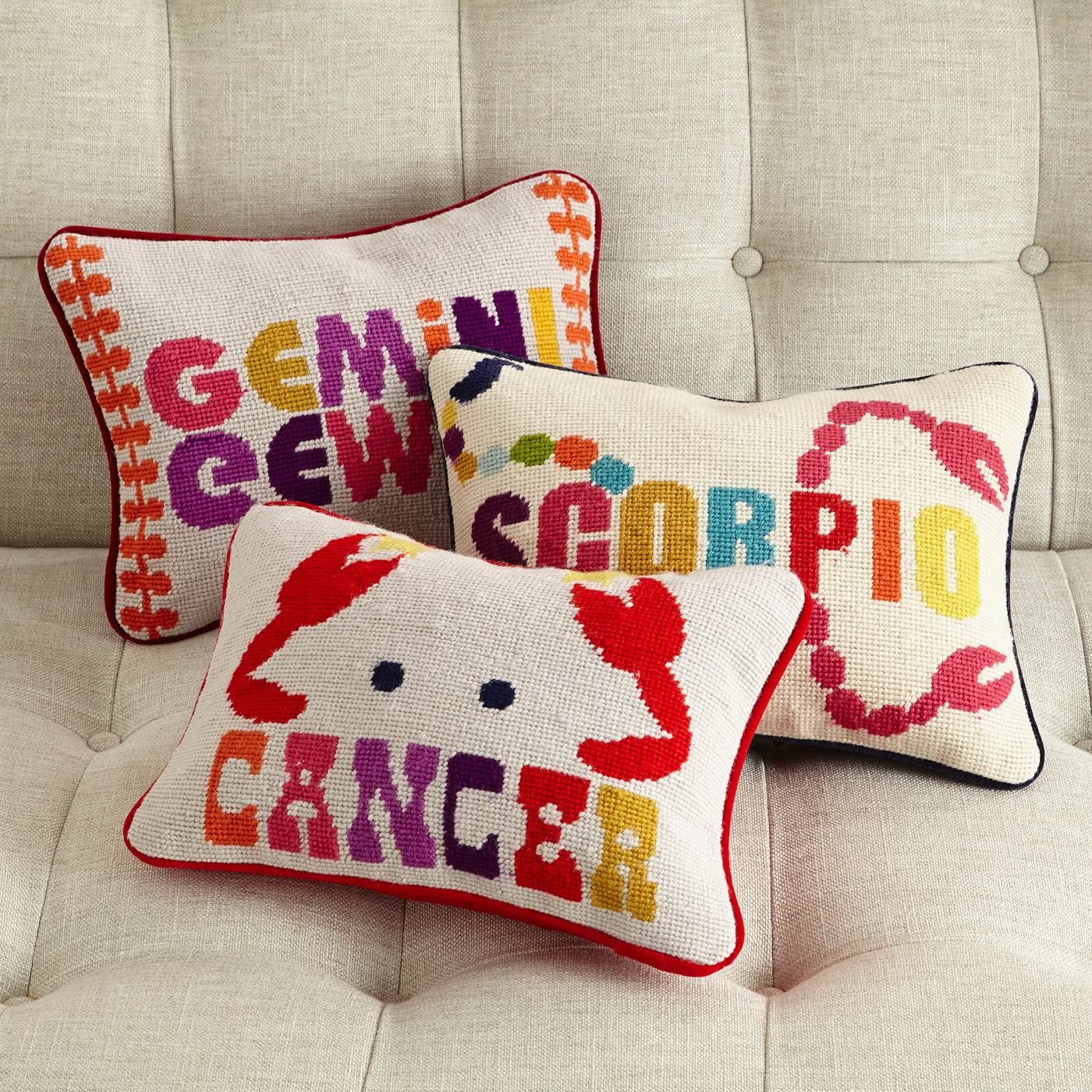 Zodiac Needlepoint Throw Pillows from Jonathan Adler