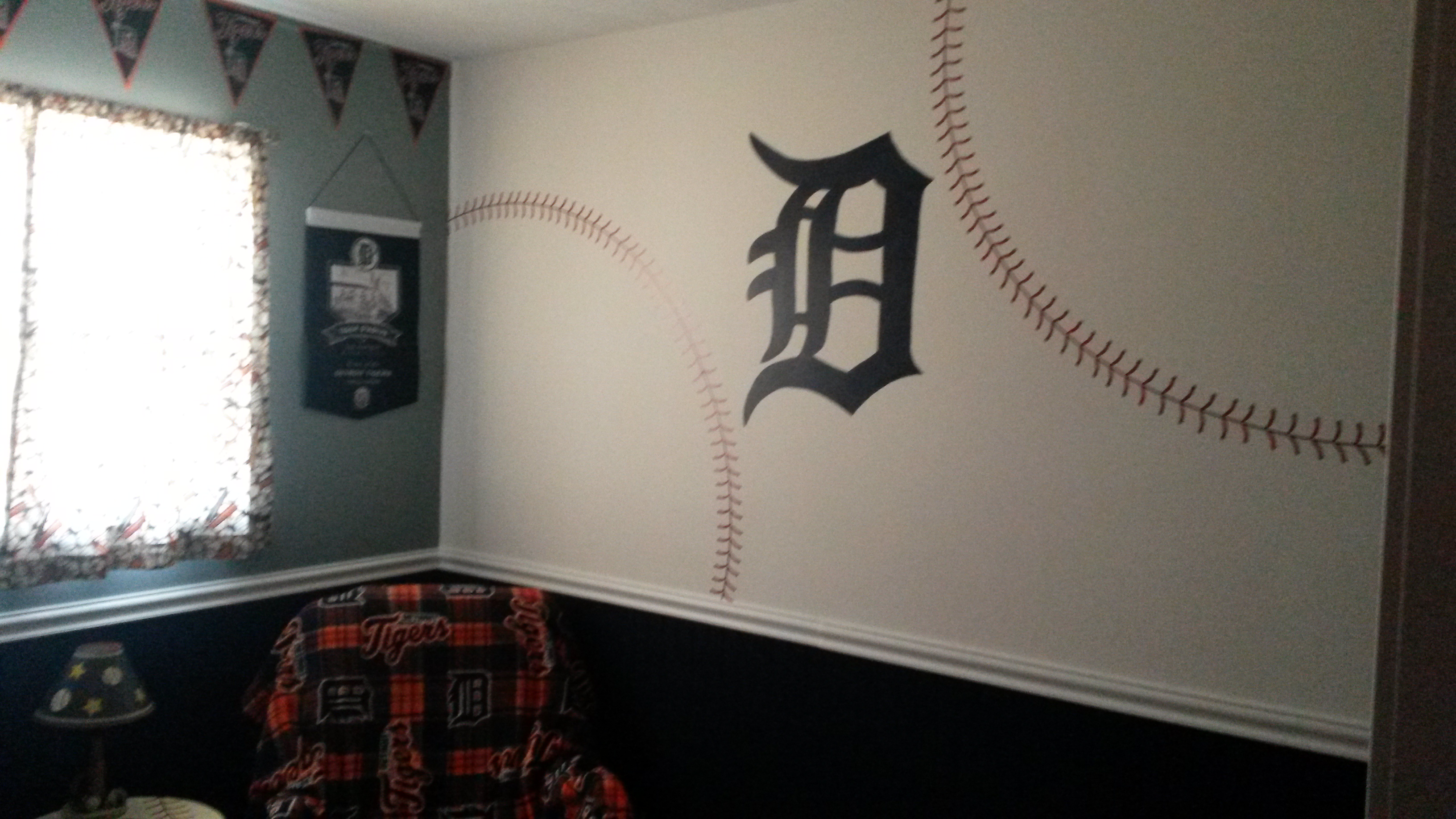 Baseball Accent Wall with Stitching Decals