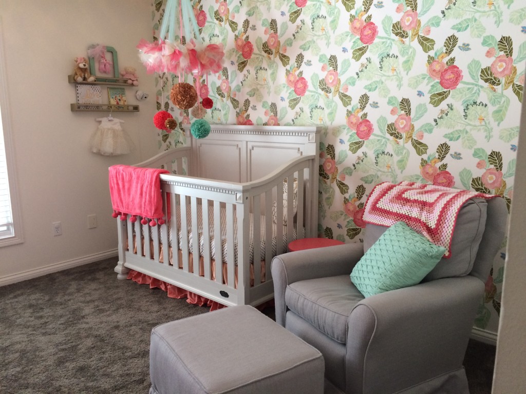 Pink, Mint and Gray Nursery with Floral Wallpaper - Project Nursery
