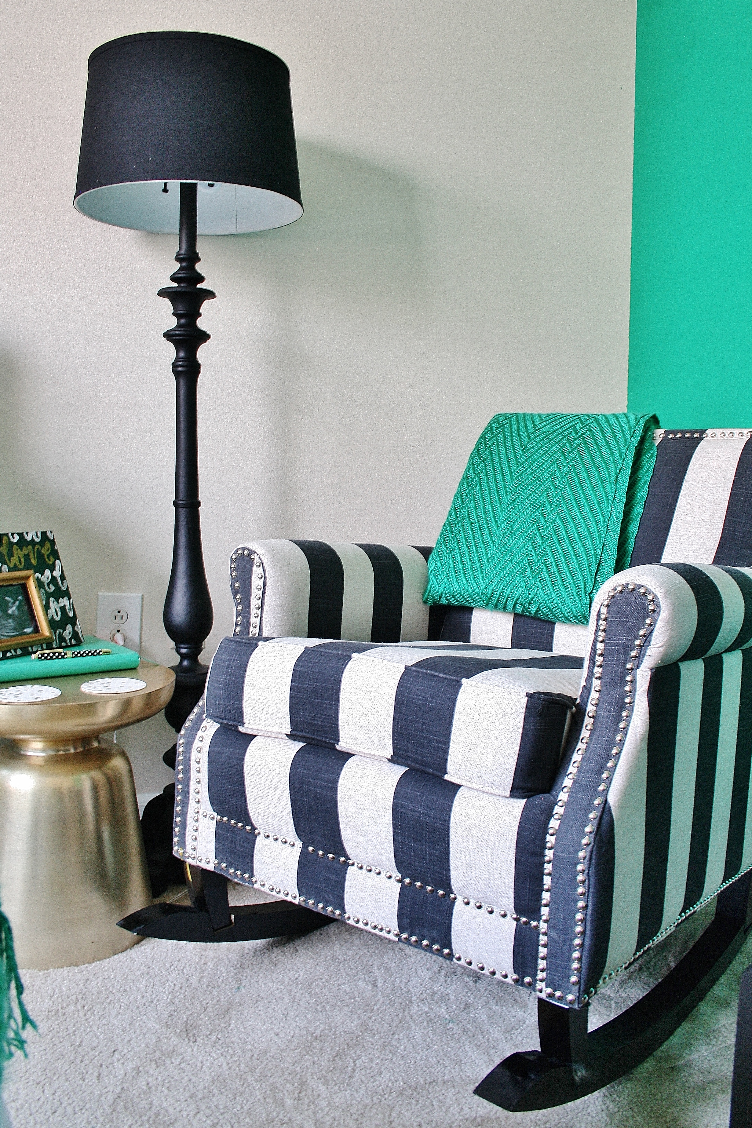 DIY Black and White Rocking Chair in this Emerald Nursery