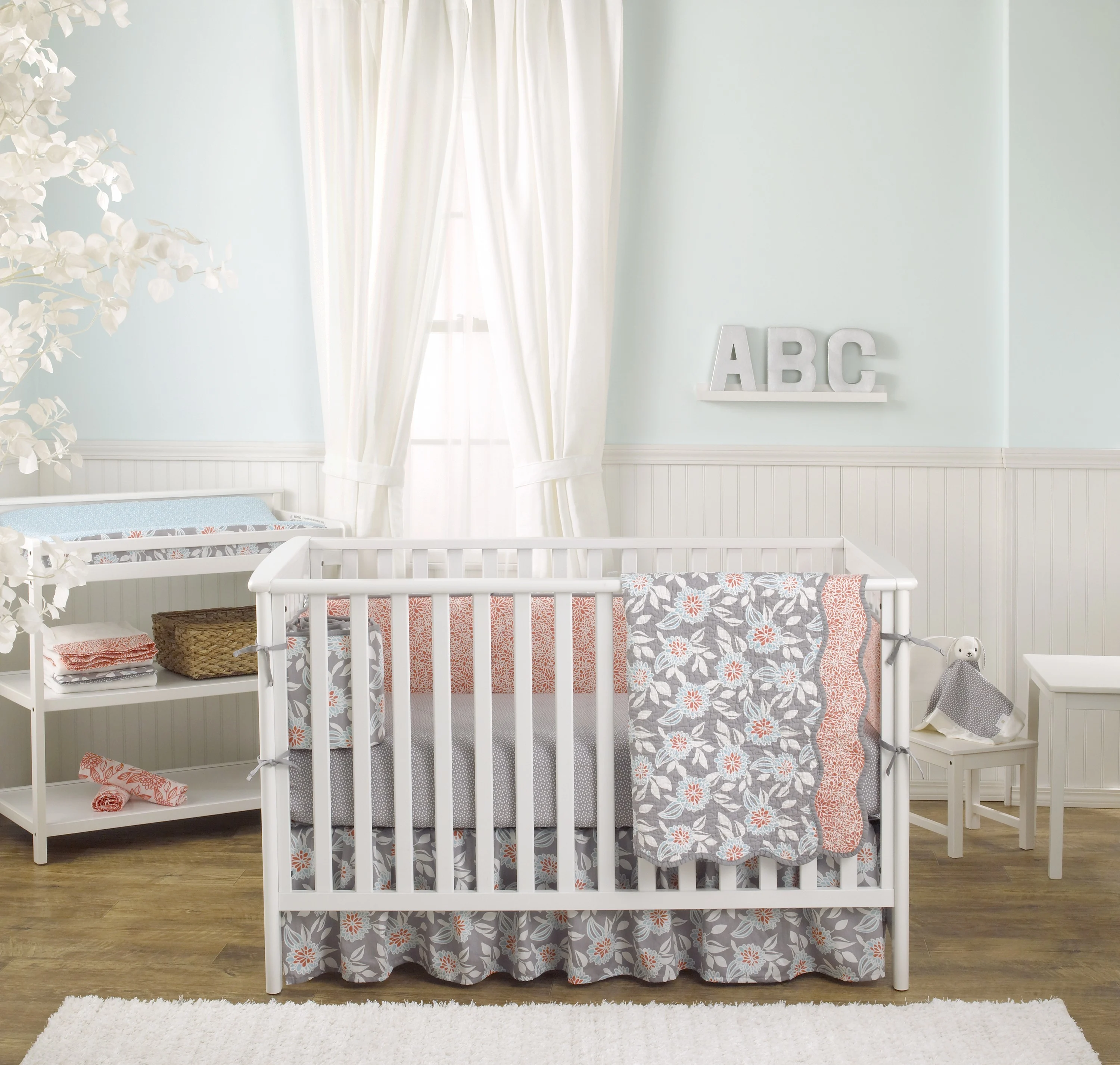 Grey Dahlia Crib Bedding Set from Balboa Baby