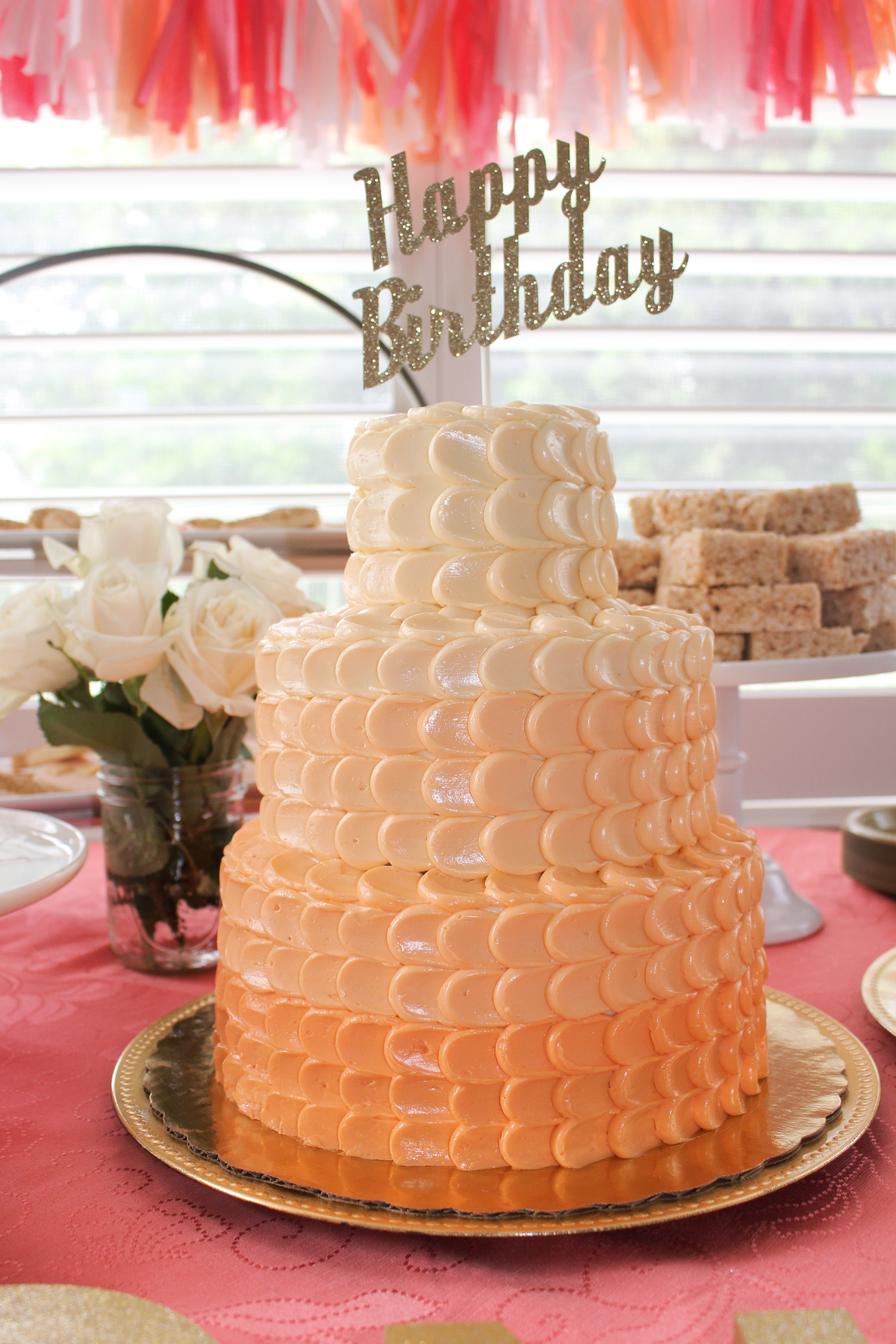 3 Tier Peach and Coral Ombre Petal Cake