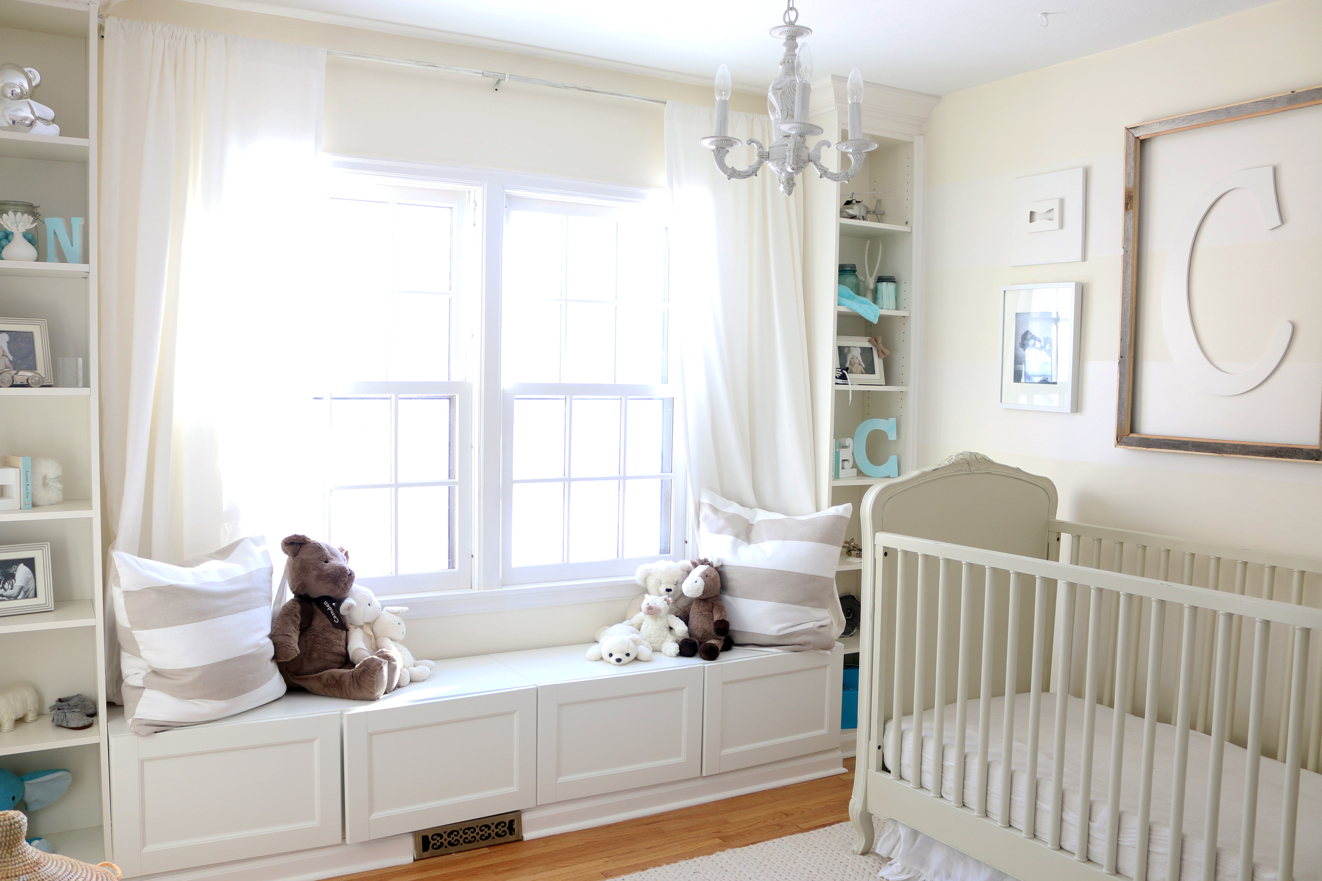 Window Seat in this Cream and White Nursery