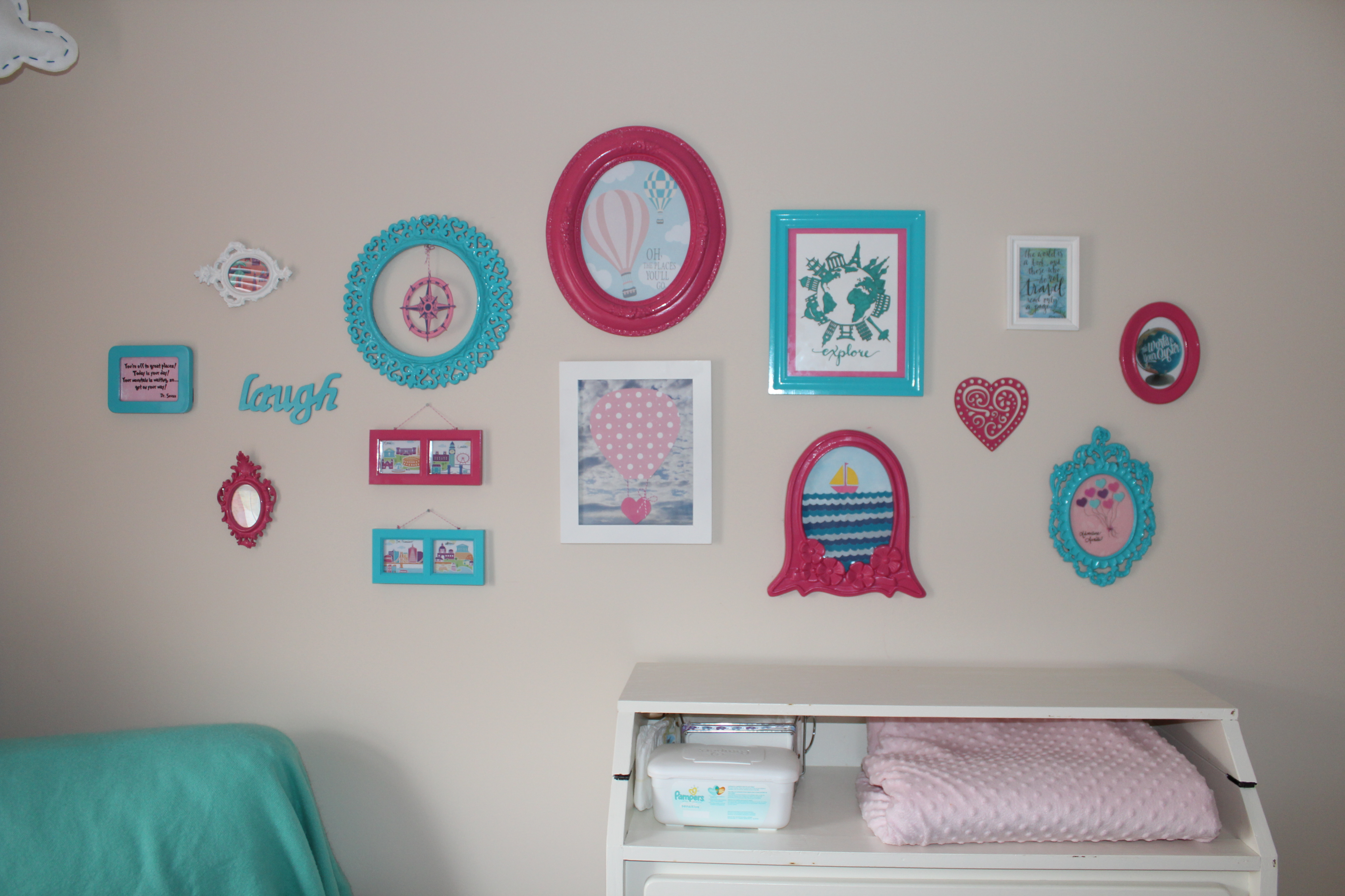 Pink and Turquoise Nursery Gallery Wall