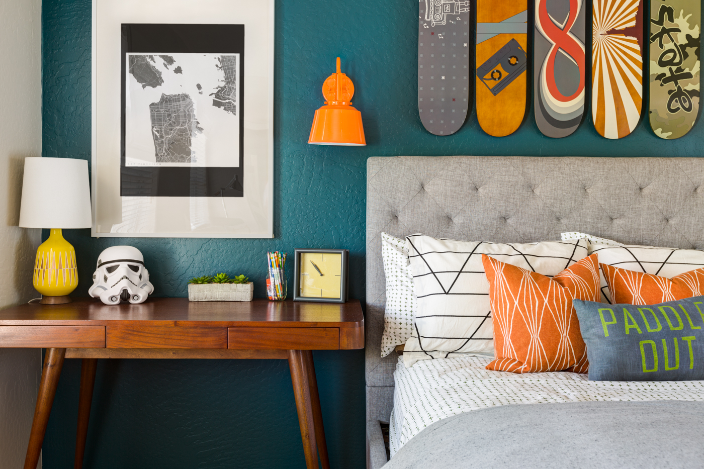 Teal and Orange Skateboarding Bedroom