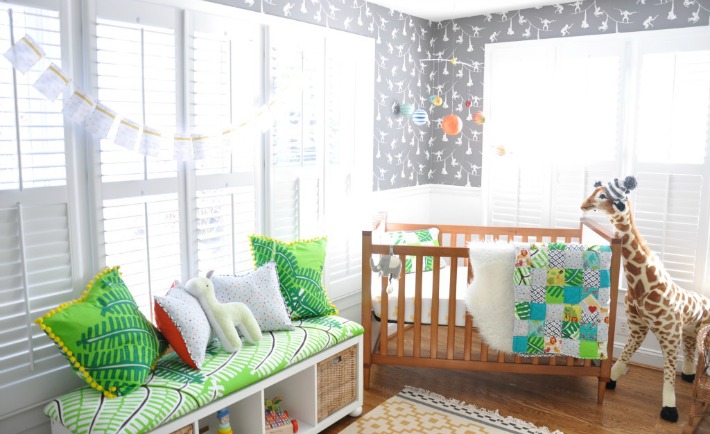 Modern Safari Nursery with Gray Monkey Wallpaper - Project Nursery