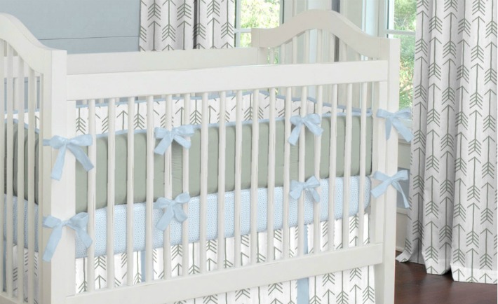 Gray and Lake Blue Arrow Crib Bedding from Carousel Designs