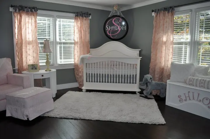 Pink and Gray Nursery Turned Shared Room for Girls