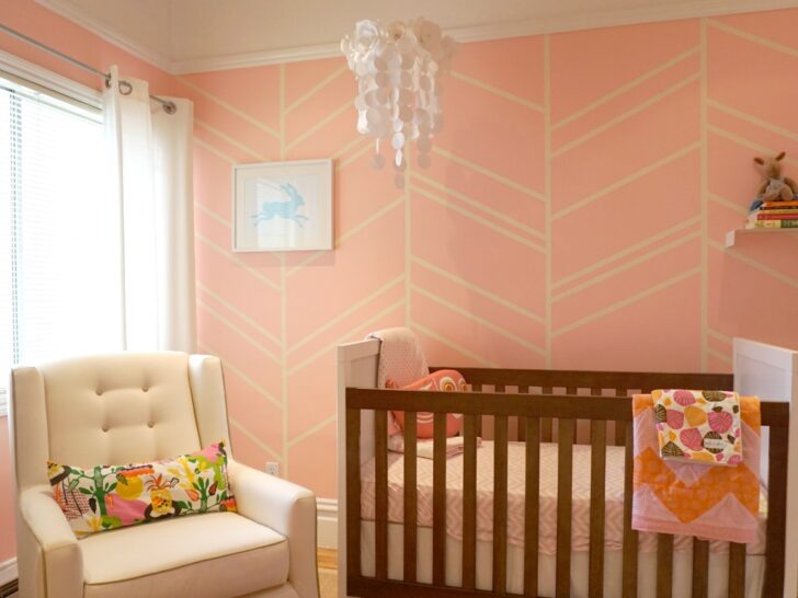 Pink Herringbone Nursery Accent Wall