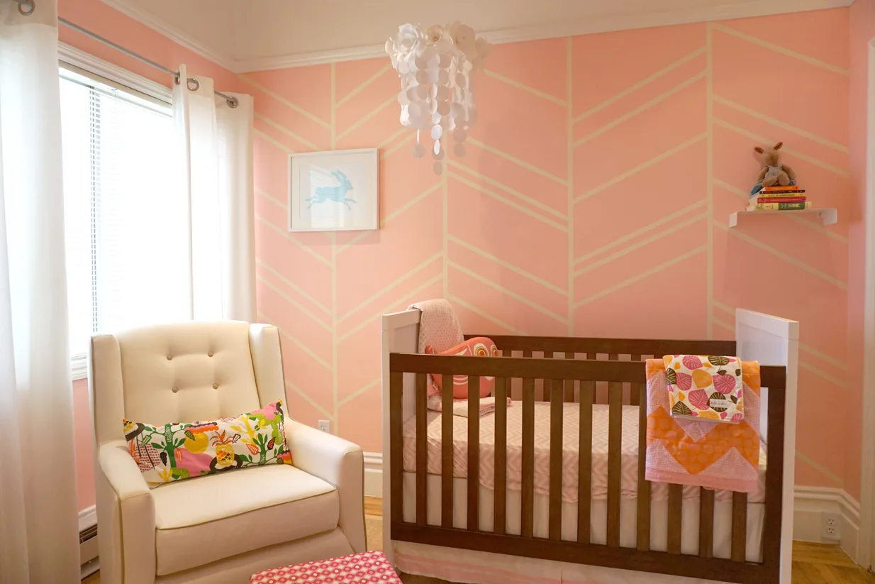 Pink Herringbone Nursery Accent Wall