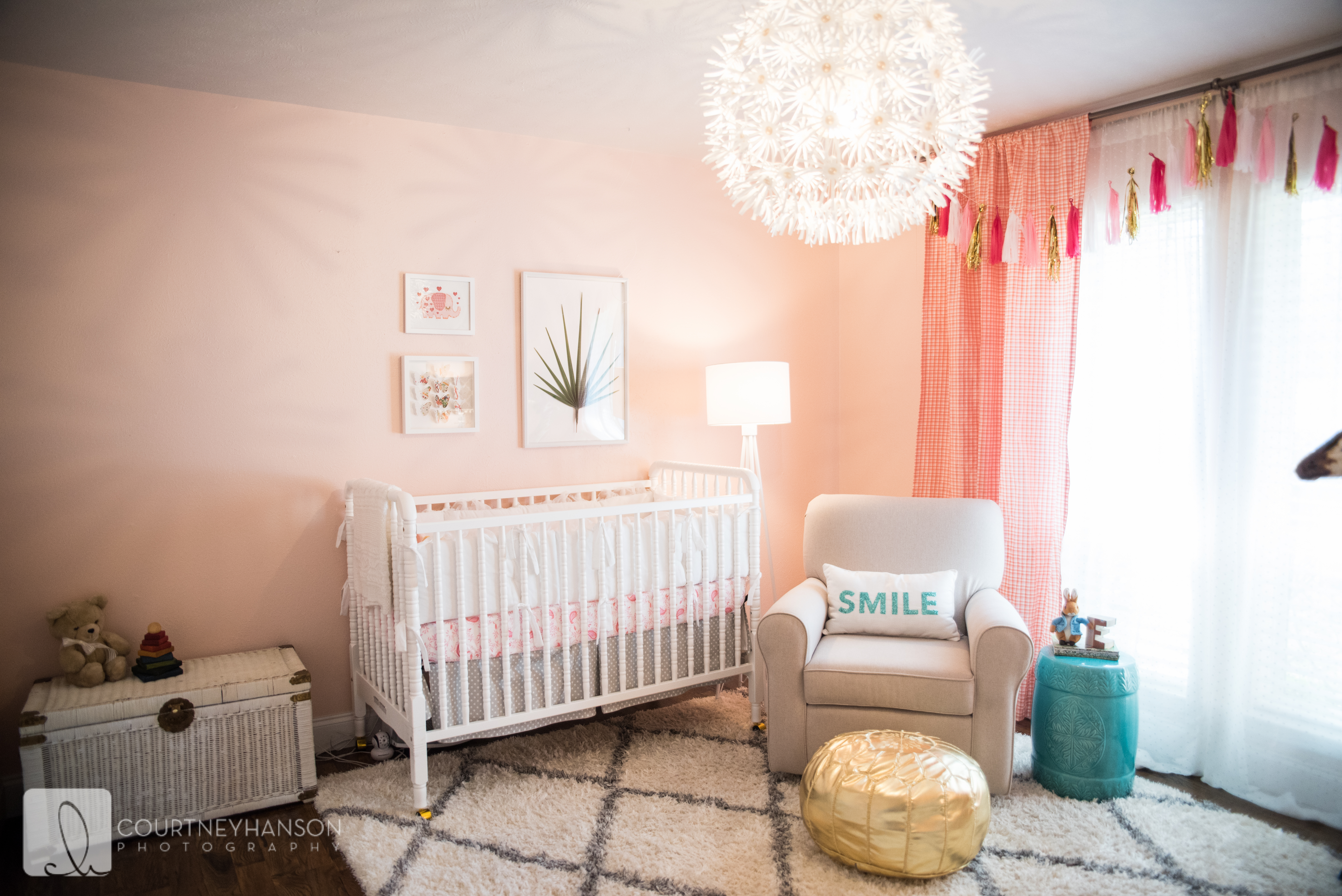 Coral, White and Gold Nursery