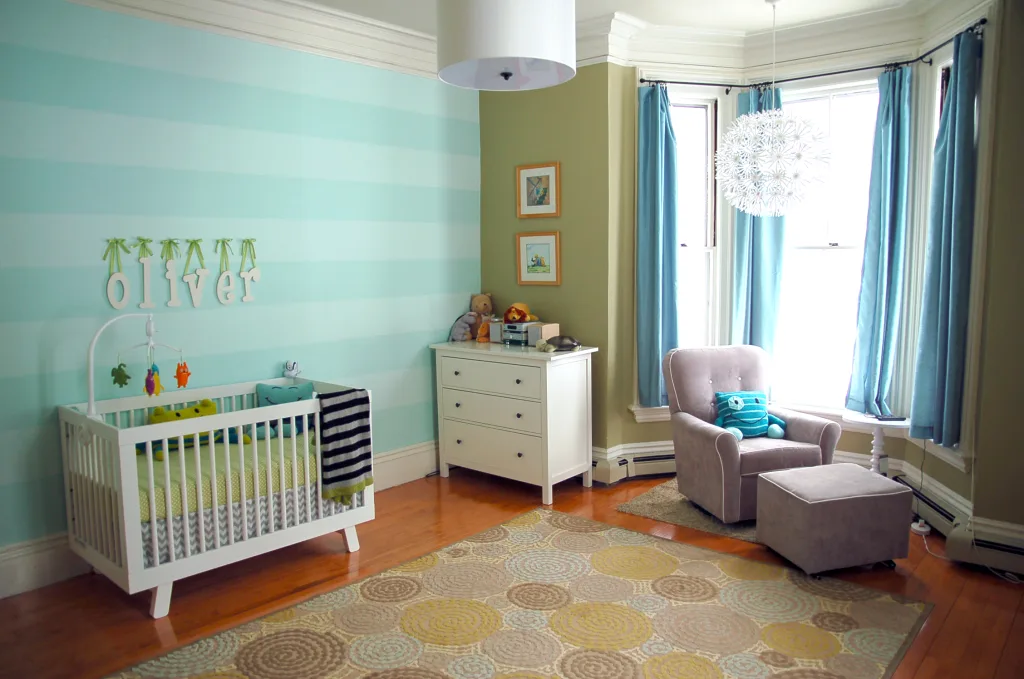 Blue Striped Nursery Wall - Project Nursery