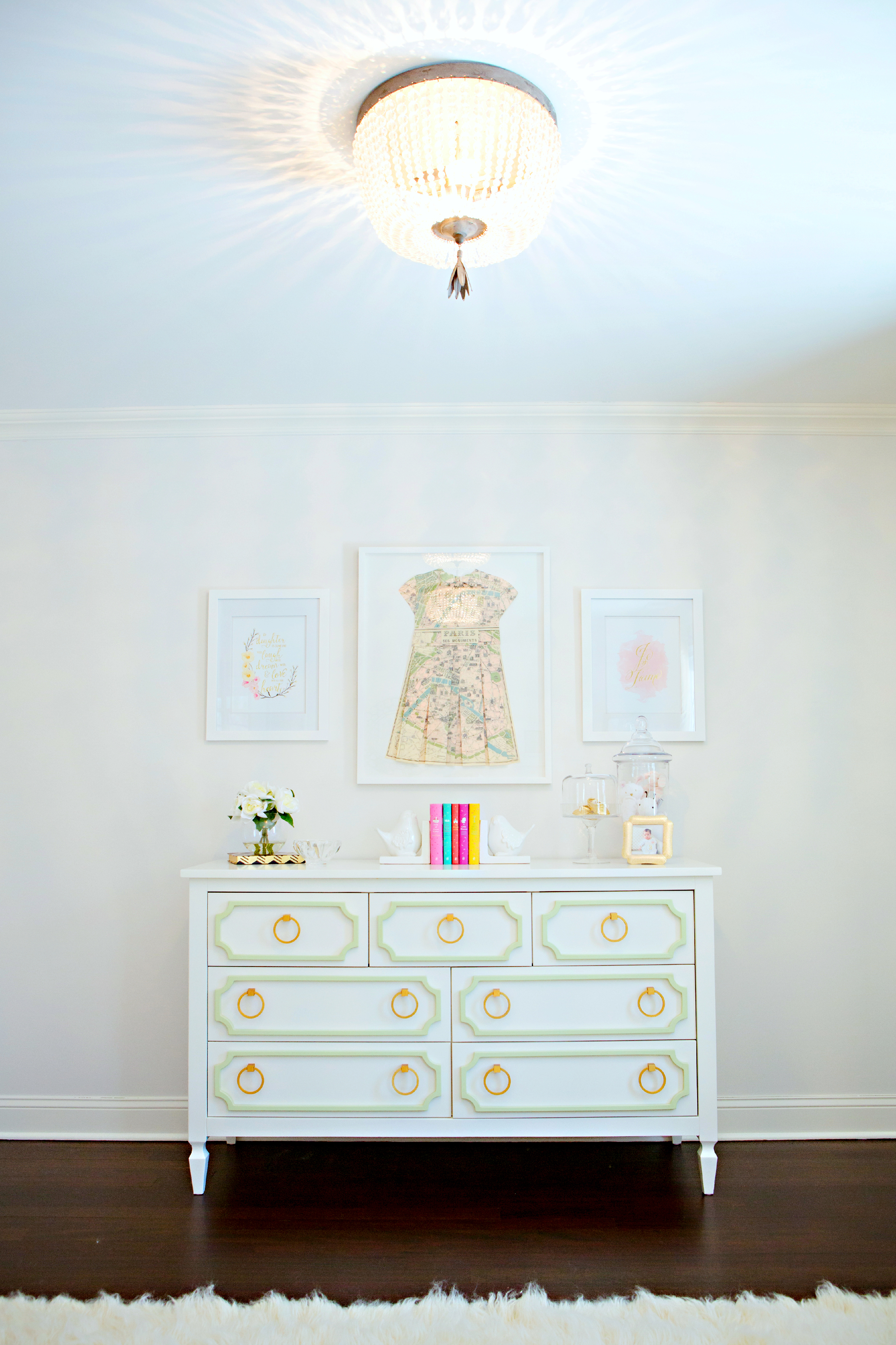 Crystal Flushmount Lighting Fixture and Beverly Dresser - Project Nursery