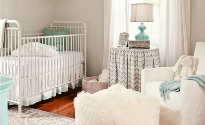 Gray and White Gender Neutral Nursery with Turquoise Accents - Project Nursery