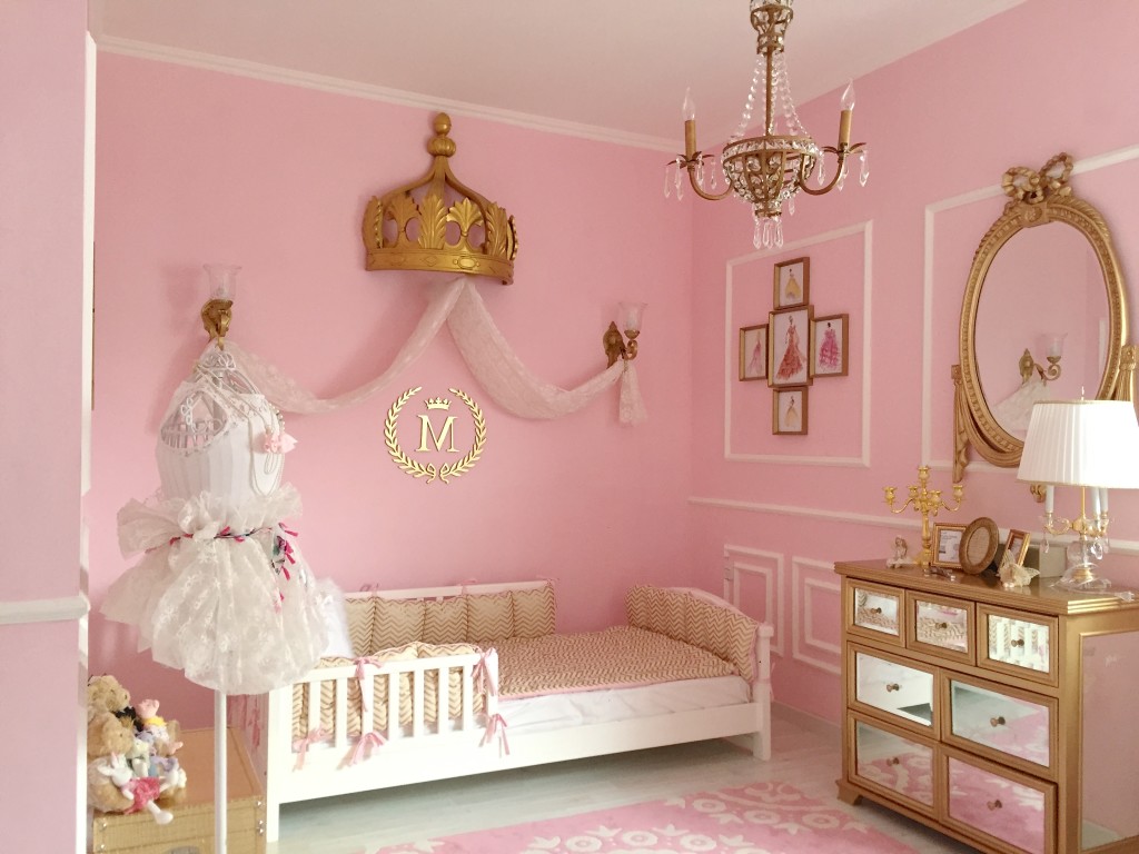 pink and gold baby room decor