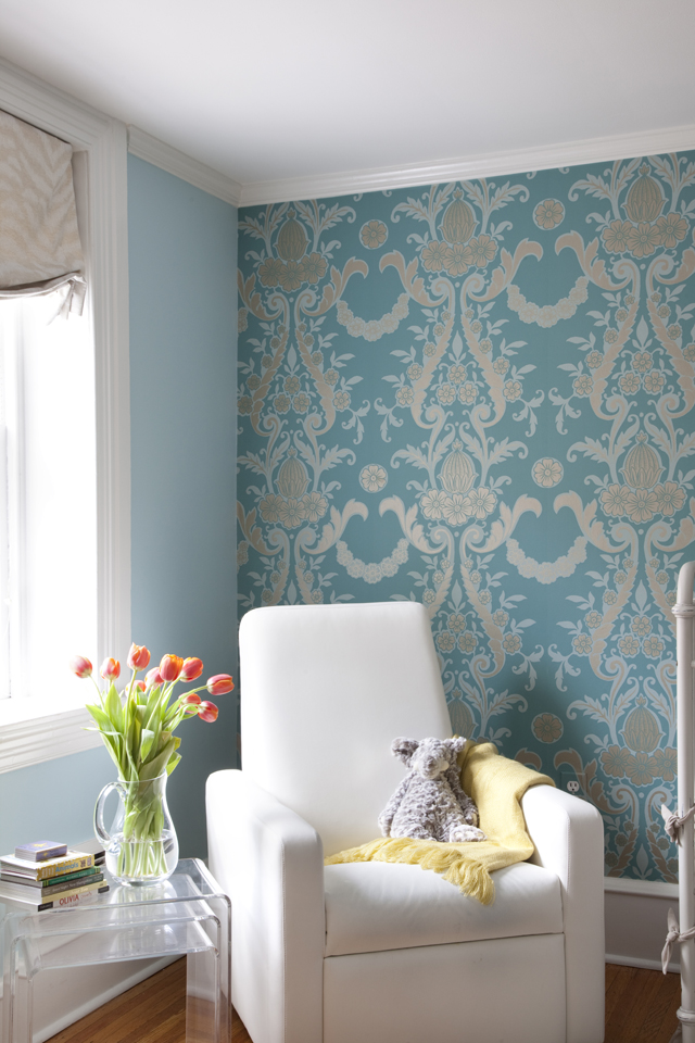 Shabby Chic Nursery with Silver and Teal Wallpaper - Project Nursery