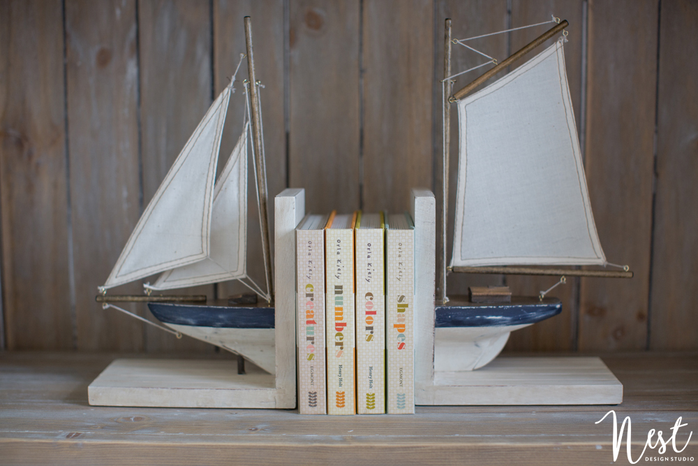Sailboat Bookends in this Coastal Nursery