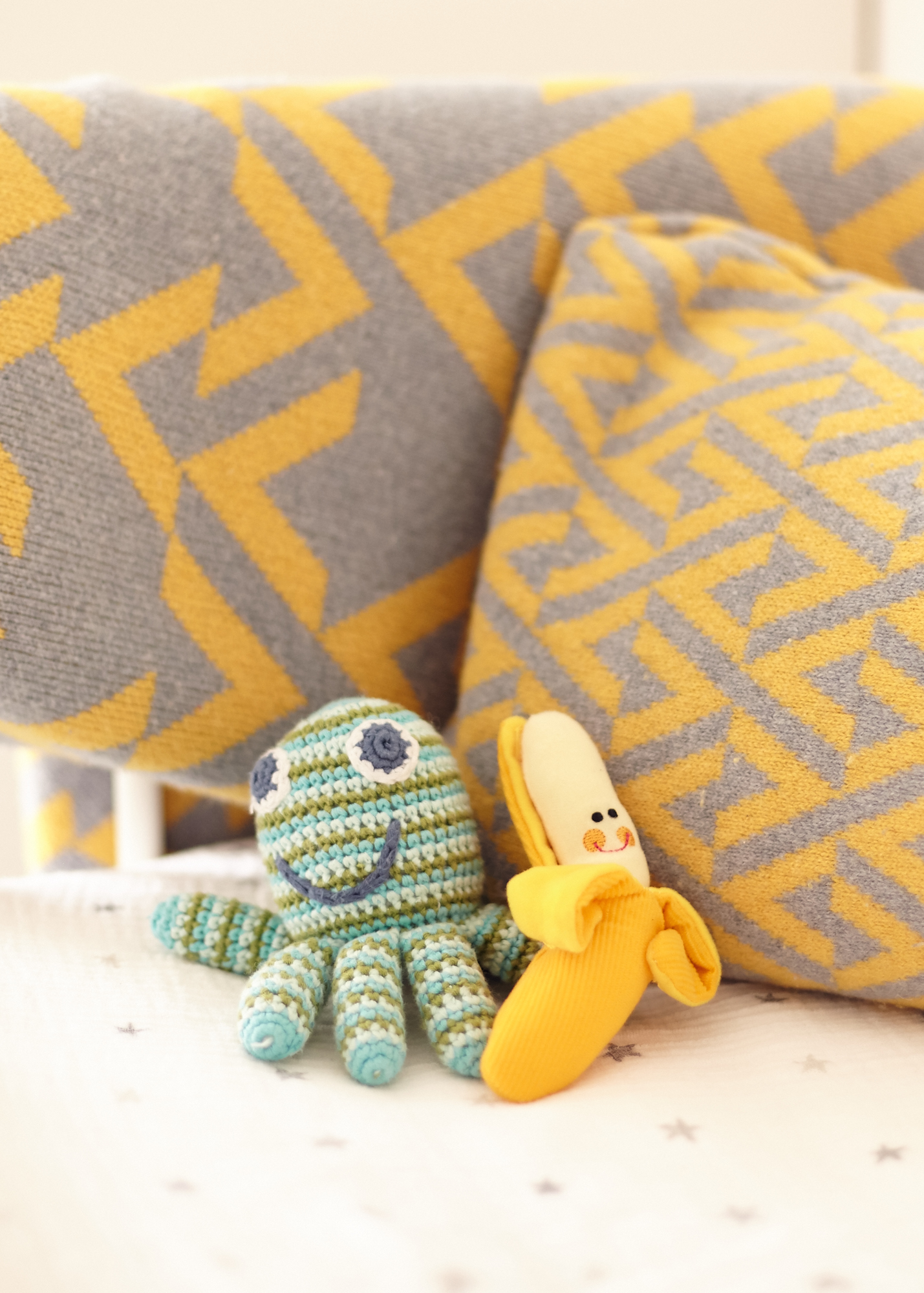 Modern Yellow and Gray Baby Blanket and Pillow