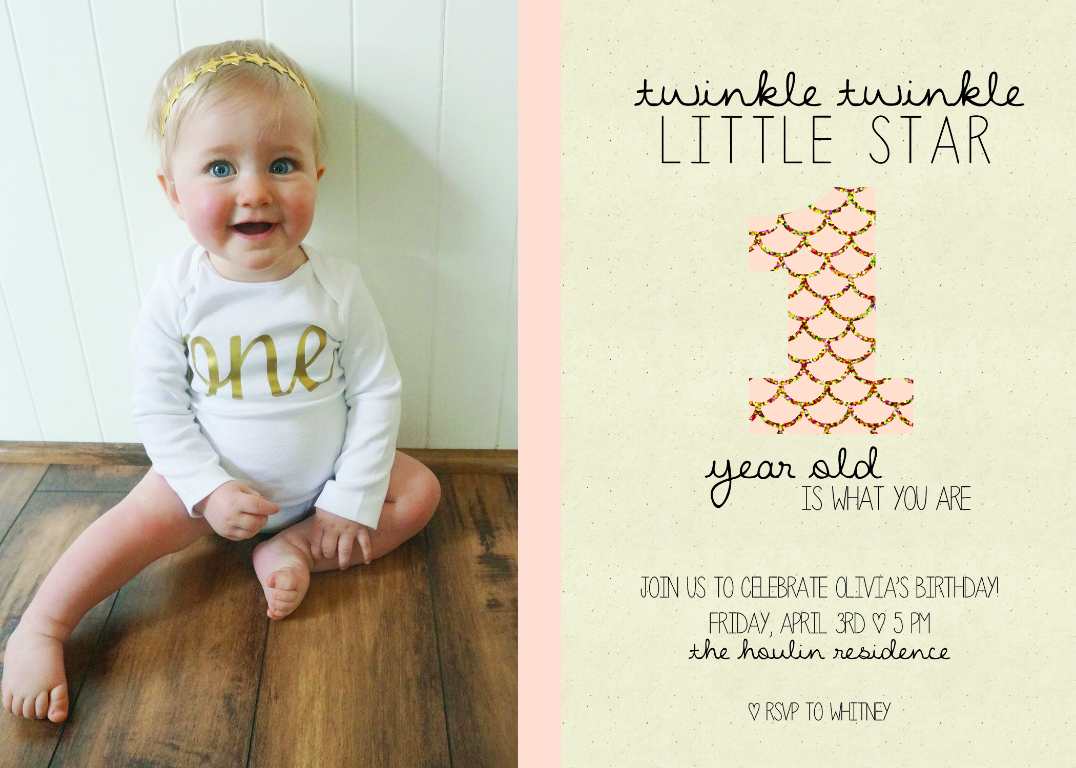 Twinkle Twinkle Little Star 1st Birthday Party Invitation