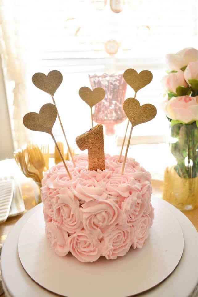 Pink Rosette 1st Birthday Cake