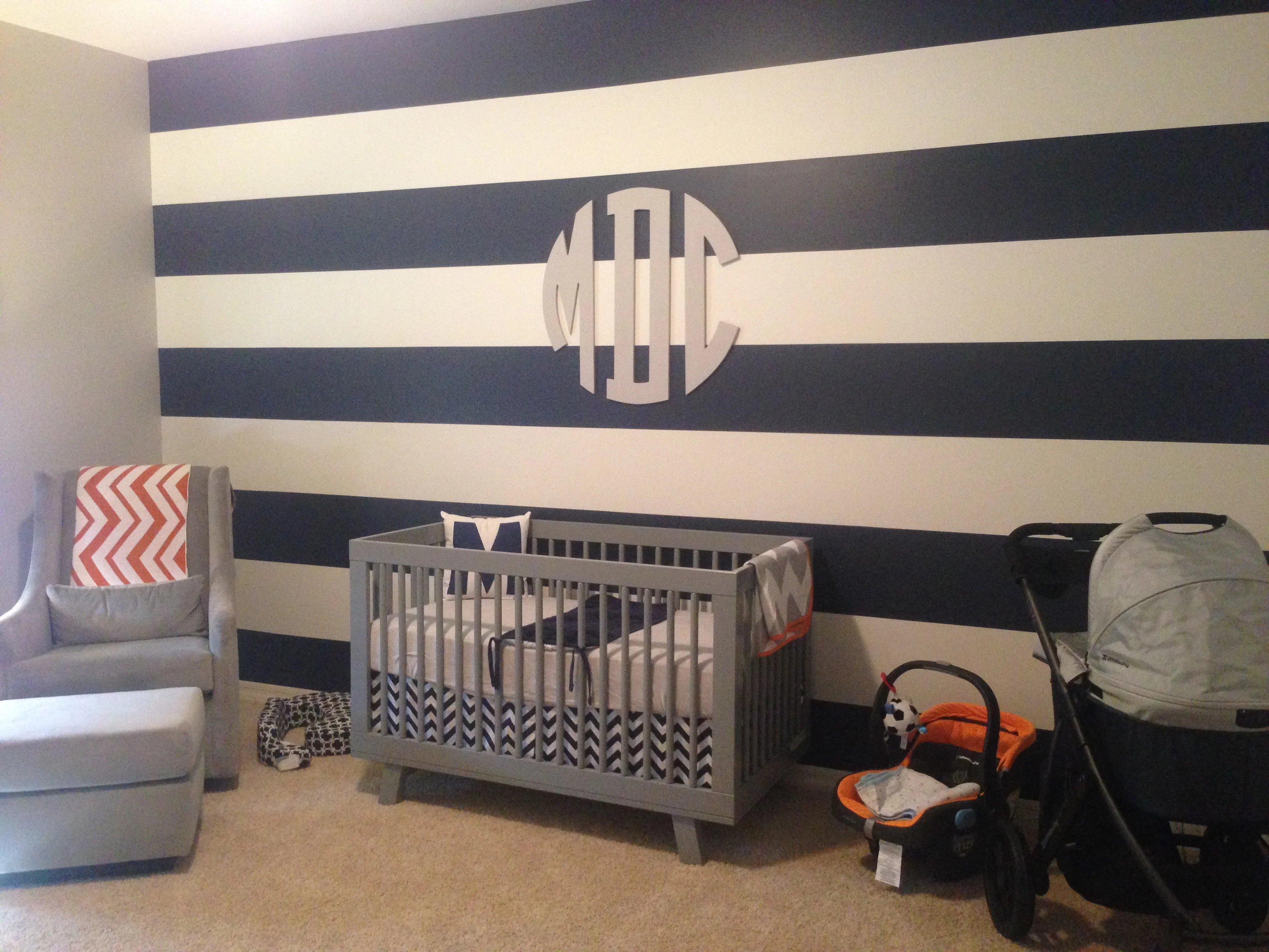 Navy and White Striped Accent Wall