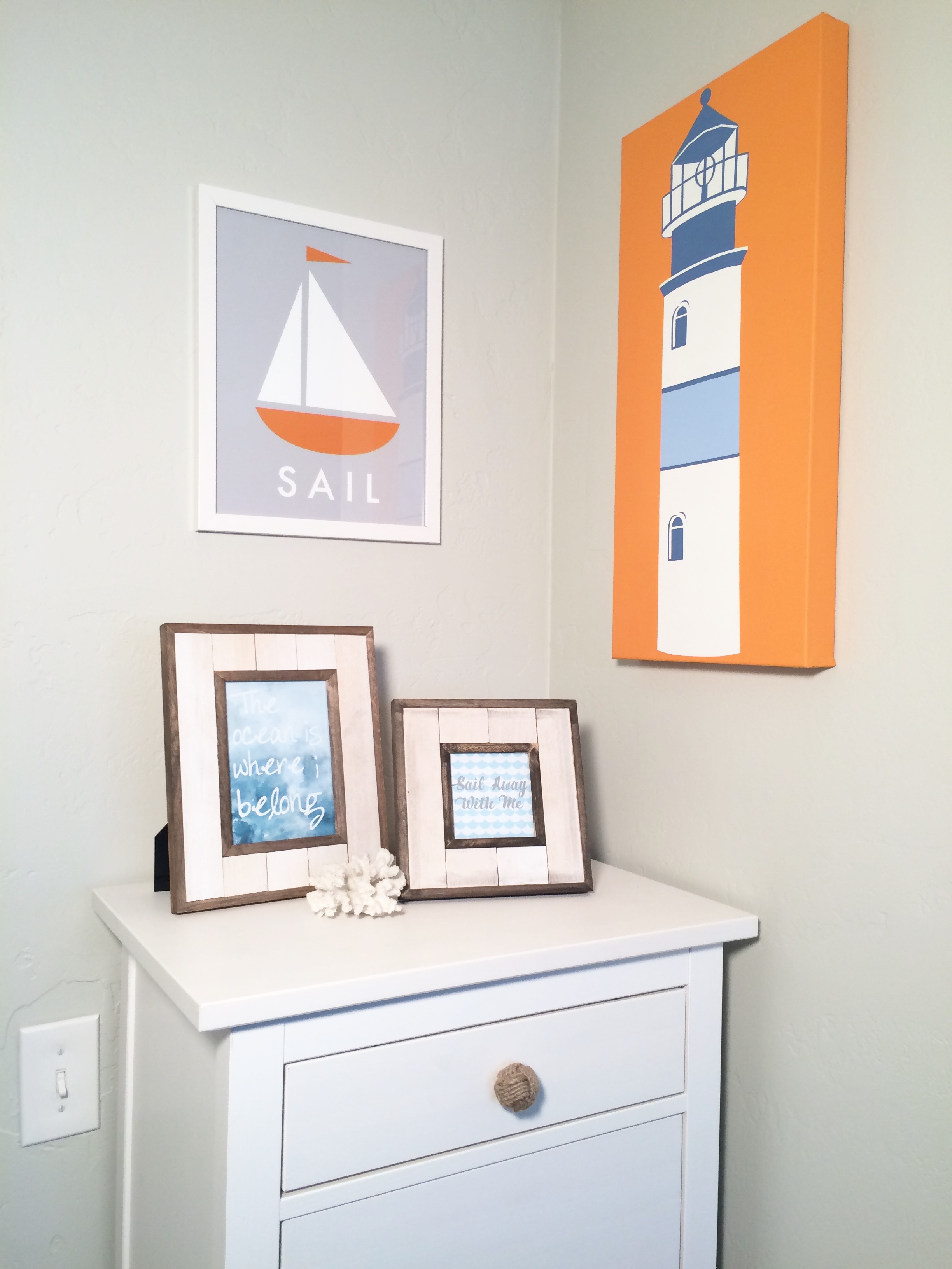 Orange and Gray Nautical Nursery Art