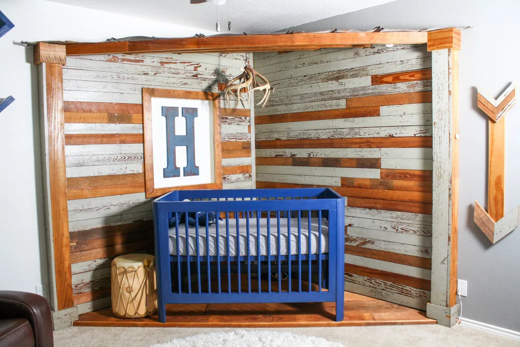 Blue Crib and Reclaimed Wood Walls - Project Nursery