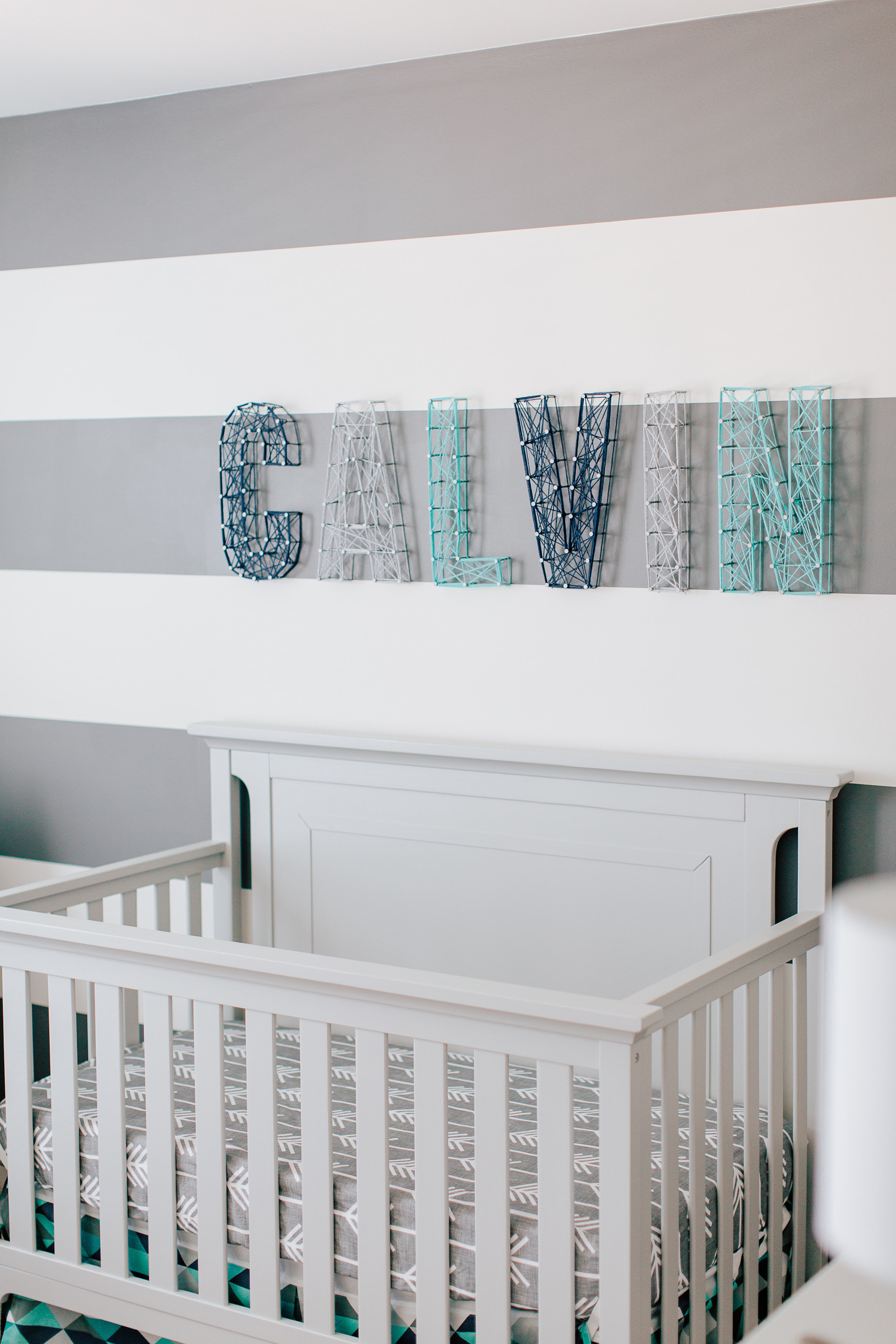 DIY Name above Crib using Nails and Yarn