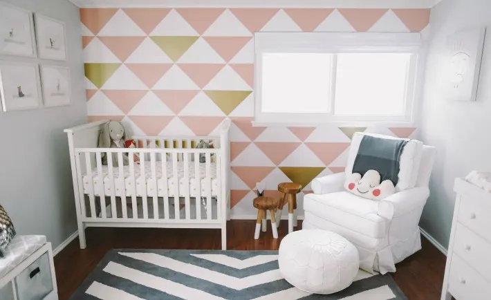 Pink and Gray Nursery with Triangle Accent Wall