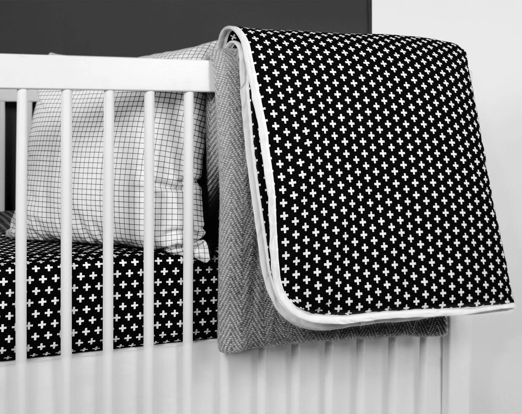 Black Cross Crib Bedding Set from OLLI+LIME