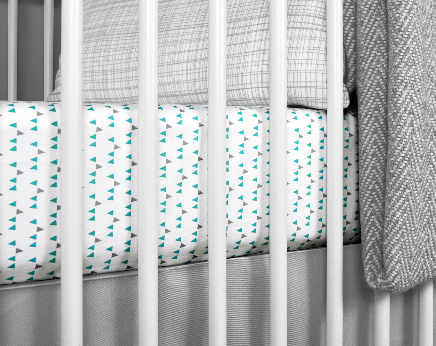 Teal Mini Triangle Crib Sheet from OLLI+LIME