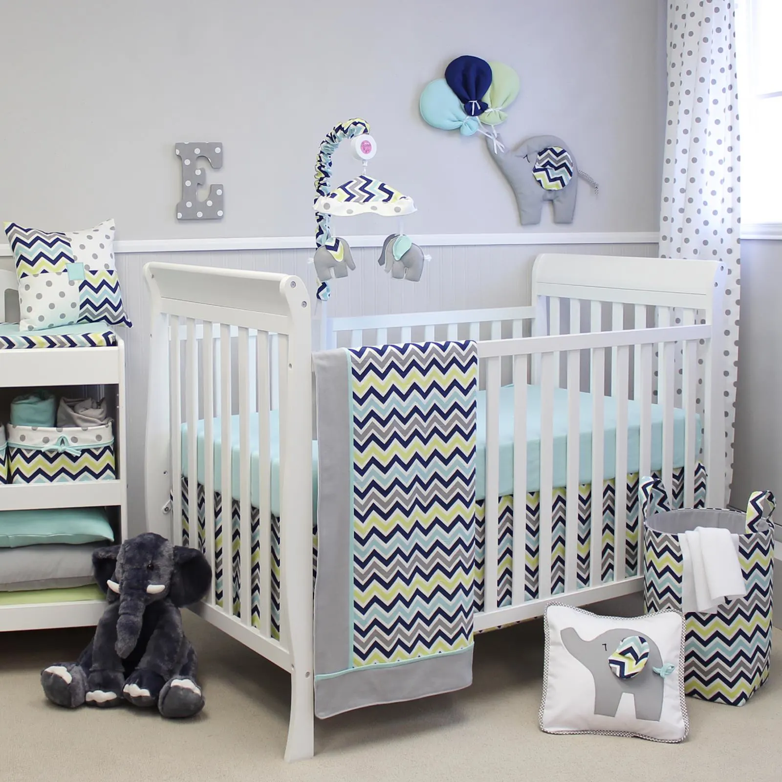 Chevron Navy Baby Bedding from Sweet Kyla