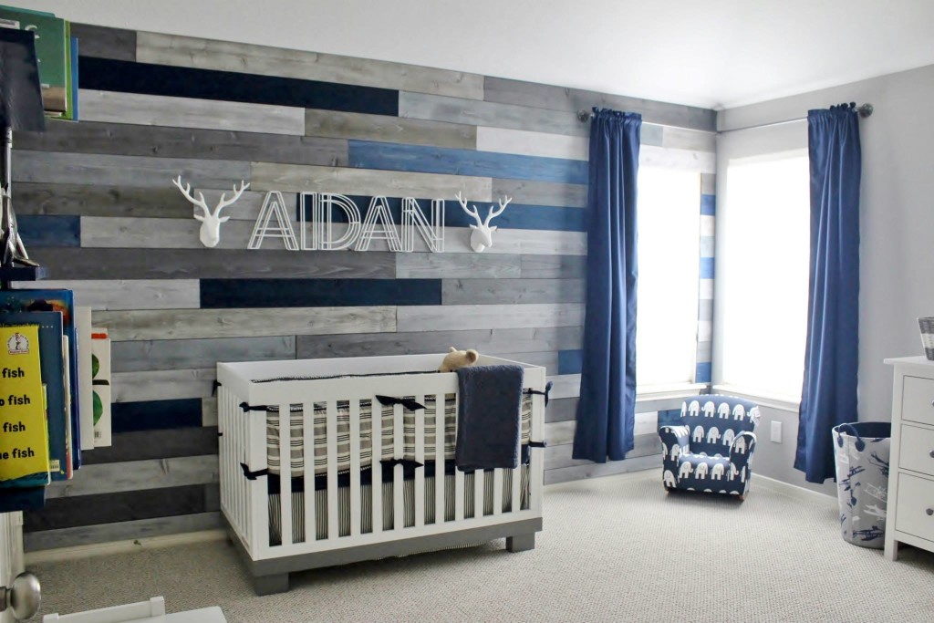 Blue and Gray Nursery with Metallic Wood Accent Wall - Project Nursery