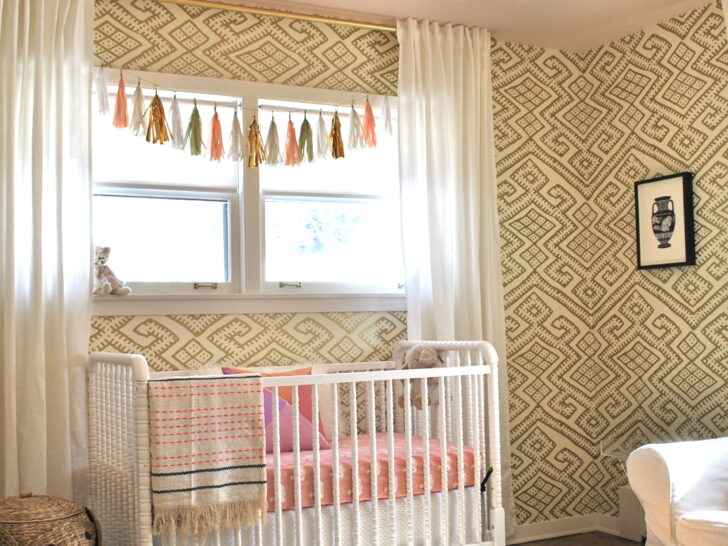 Artist Inspired Nursery with Gold Moroccan Inspired Wallpaper
