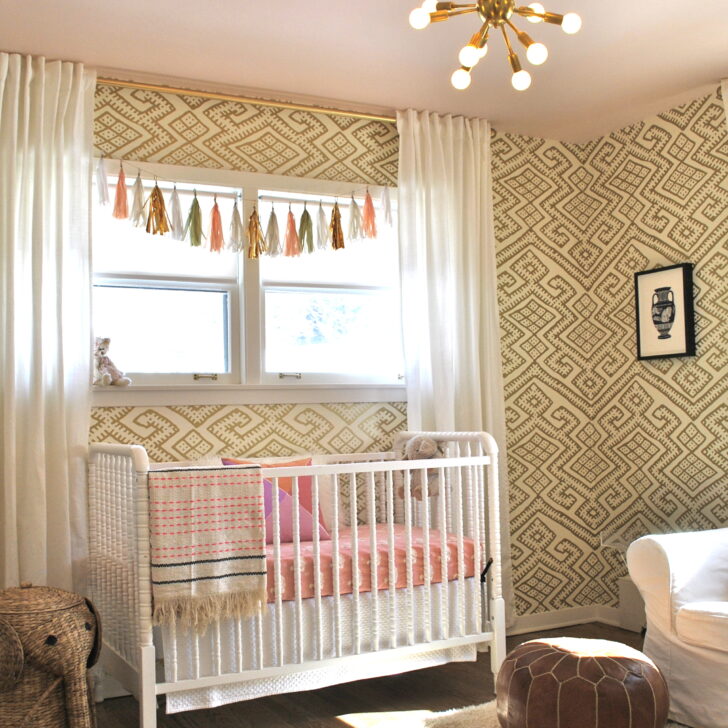 Artist Inspired Nursery with Gold Moroccan Inspired Wallpaper