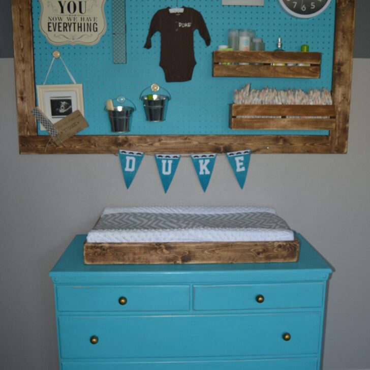 Turquoise Changing Table with Peg Board