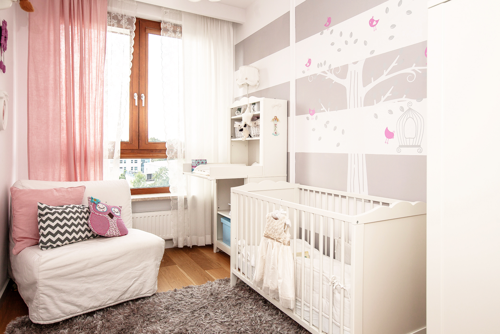 Grey, White and Pink Nursery