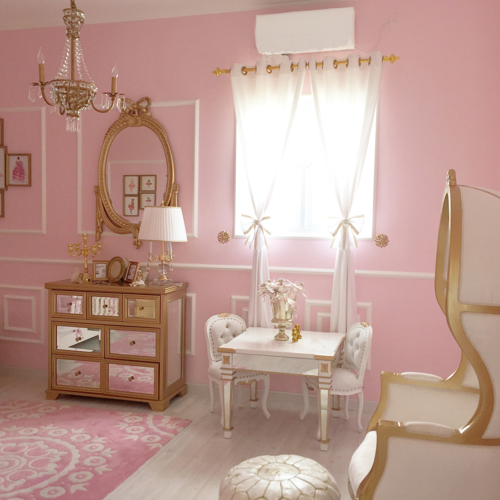 pink and gold baby room