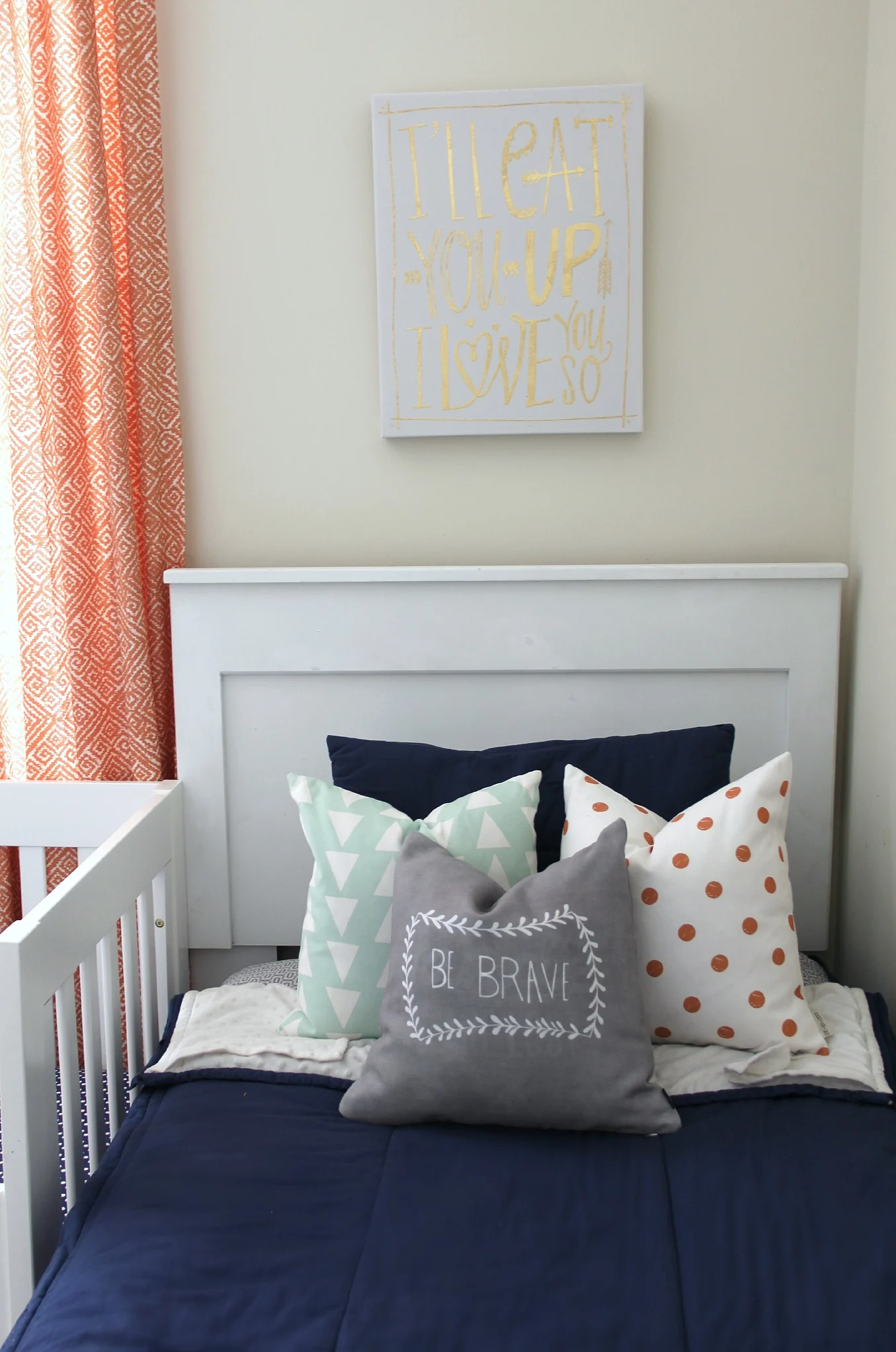 Navy Blue and Orange Shared Boys Room