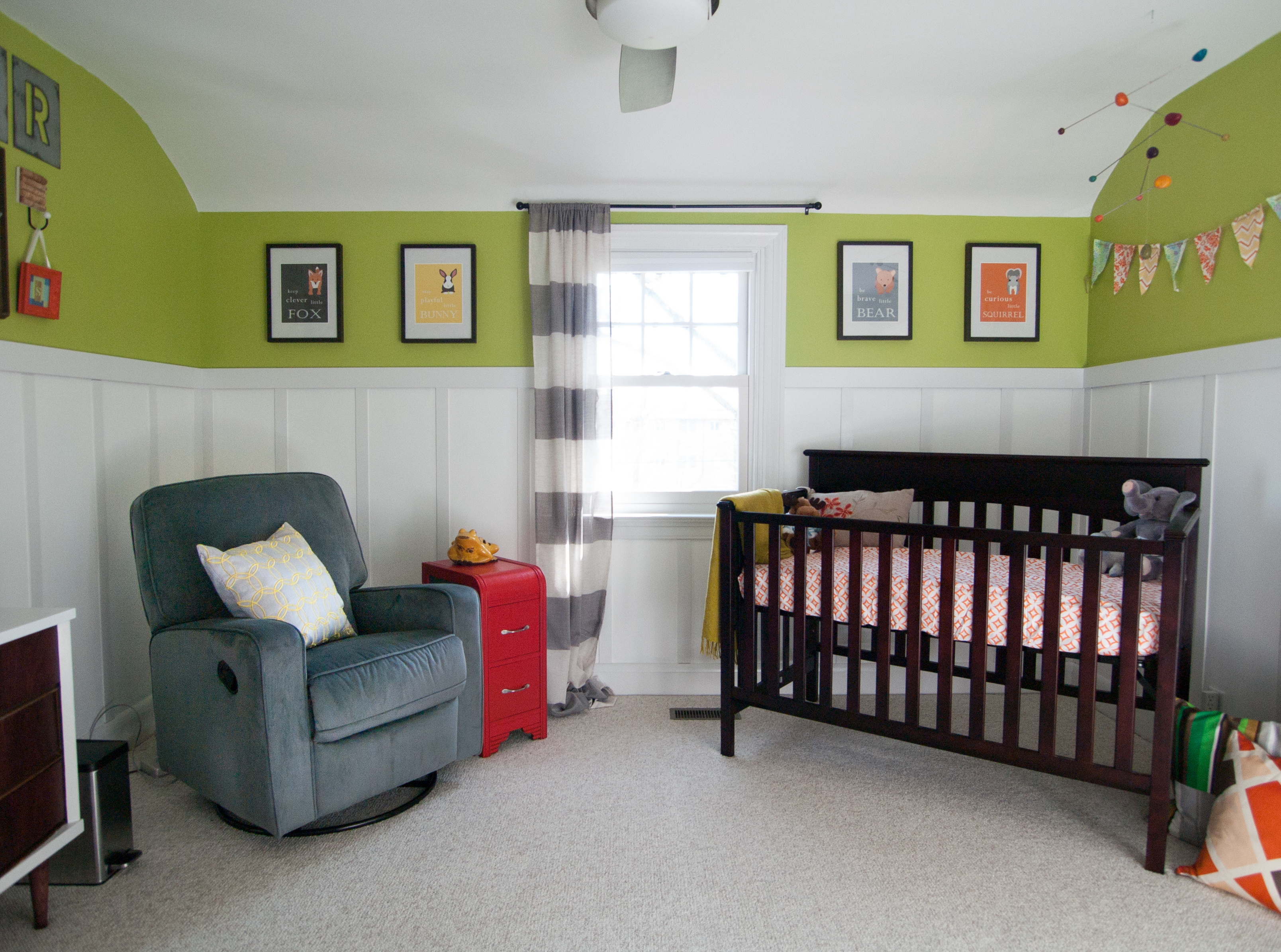 Green Orange Nursery with Board and Batten Walls