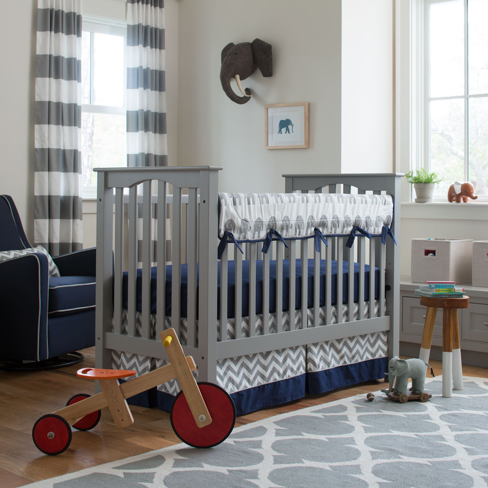 Navy and Gray Elephants Crib Bedding from Carousel Designs