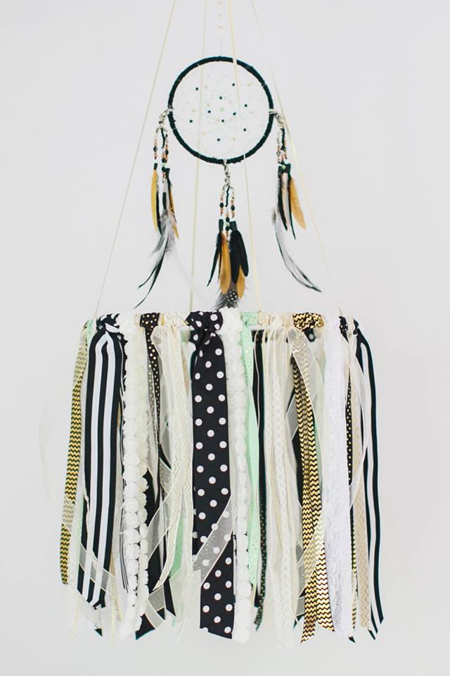 Mint, Black and White Dreamcatcher Mobile