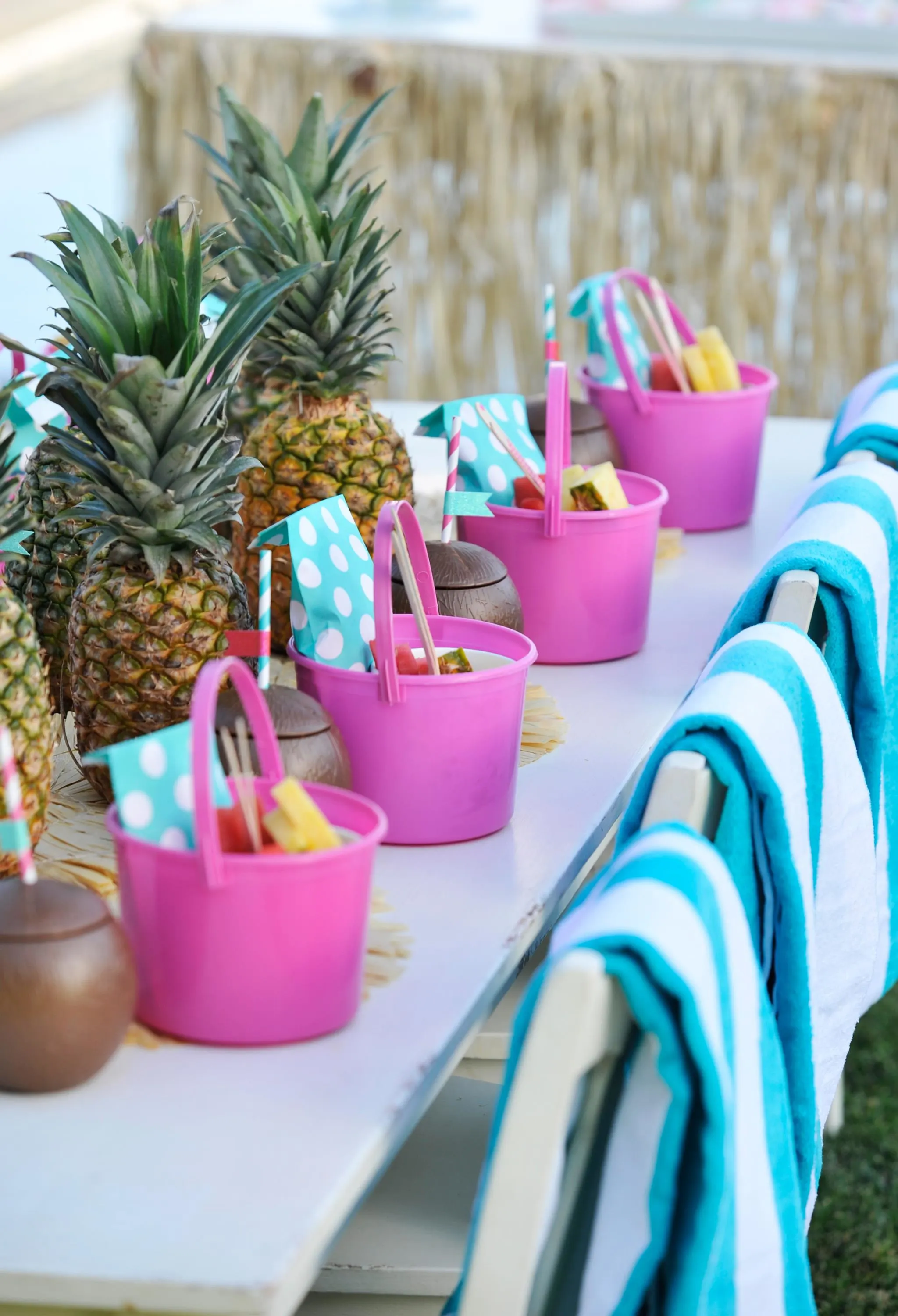 Pool Party Table with Pineapple Centerpieces