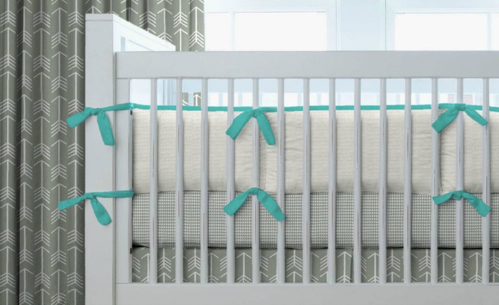 Gray and Teal Arrow Crib Bedding from Carousel Designs