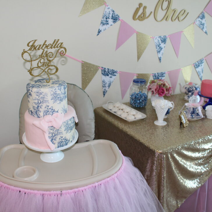 Pink, Gold and Toile First Birthday Party