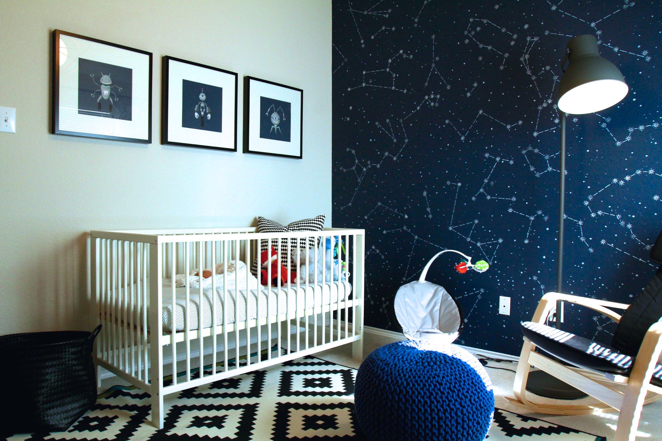 Black and White Space Nursery with Navy Accents